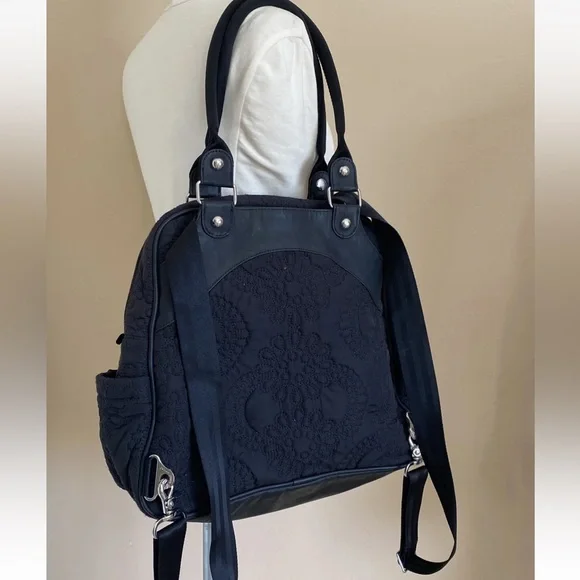 Petunia Pickle Bottom Sashay Satchel Embossed Diaper Bag Backpack Black EUC